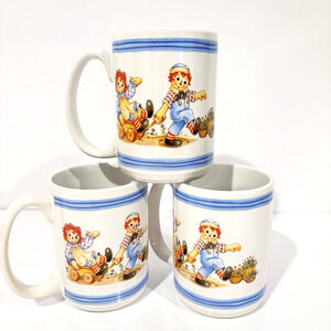 Vintage Raggedy Ann Andy Mug Set 3 Houston Harvest 16oz Ceramic Coffee Cups